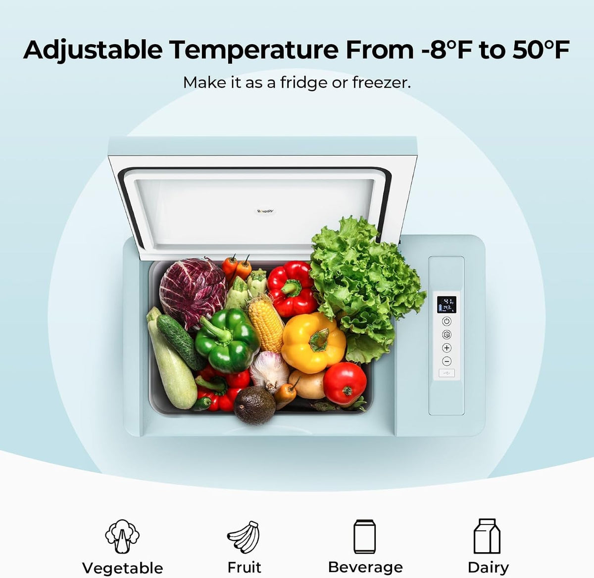 12V Refrigerator 23 Quart, -8℉~50℉ Portable Freezer for Car, Green