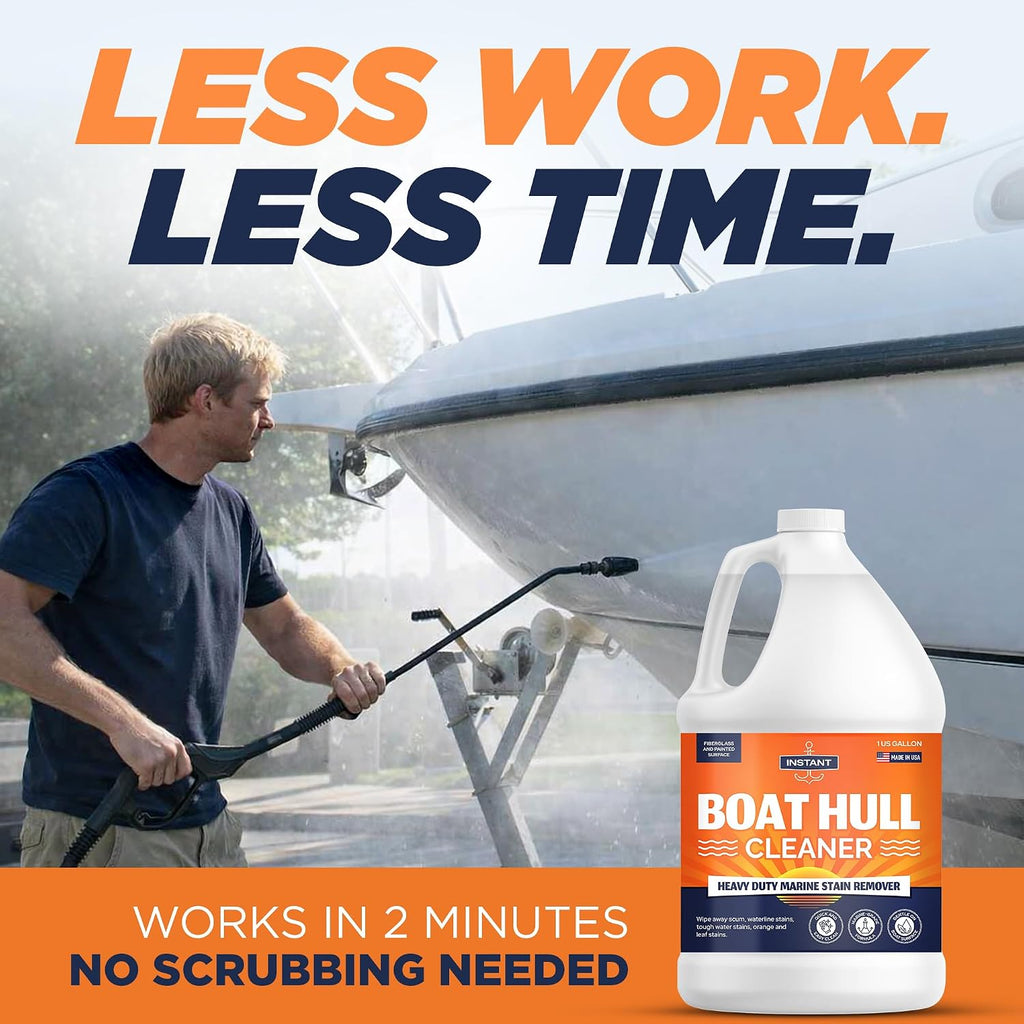 Instant Boat Hull Cleaner - Marine Grade, Easy to Use Boat Cleaner, Removes Stains, Water Lines, Yellowing & Rust, Safe for Use on Fiberglass, Plastic, Painted Hull Surfaces - Made in USA, 1 Gallon