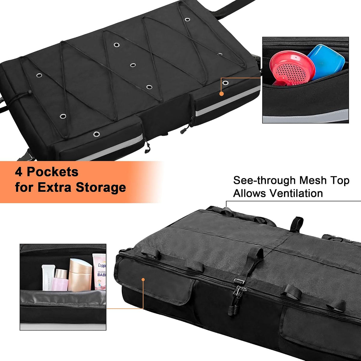 T-Top Storage Bag, Boat Life Jackets Bag Can Secure 4 Fishing Rods, Hold 4-6 Type II Life Jackets, for Most T-Top Hard Tops, Bimini-Tops, Pontoon Tops(Life Jackets Not Included)