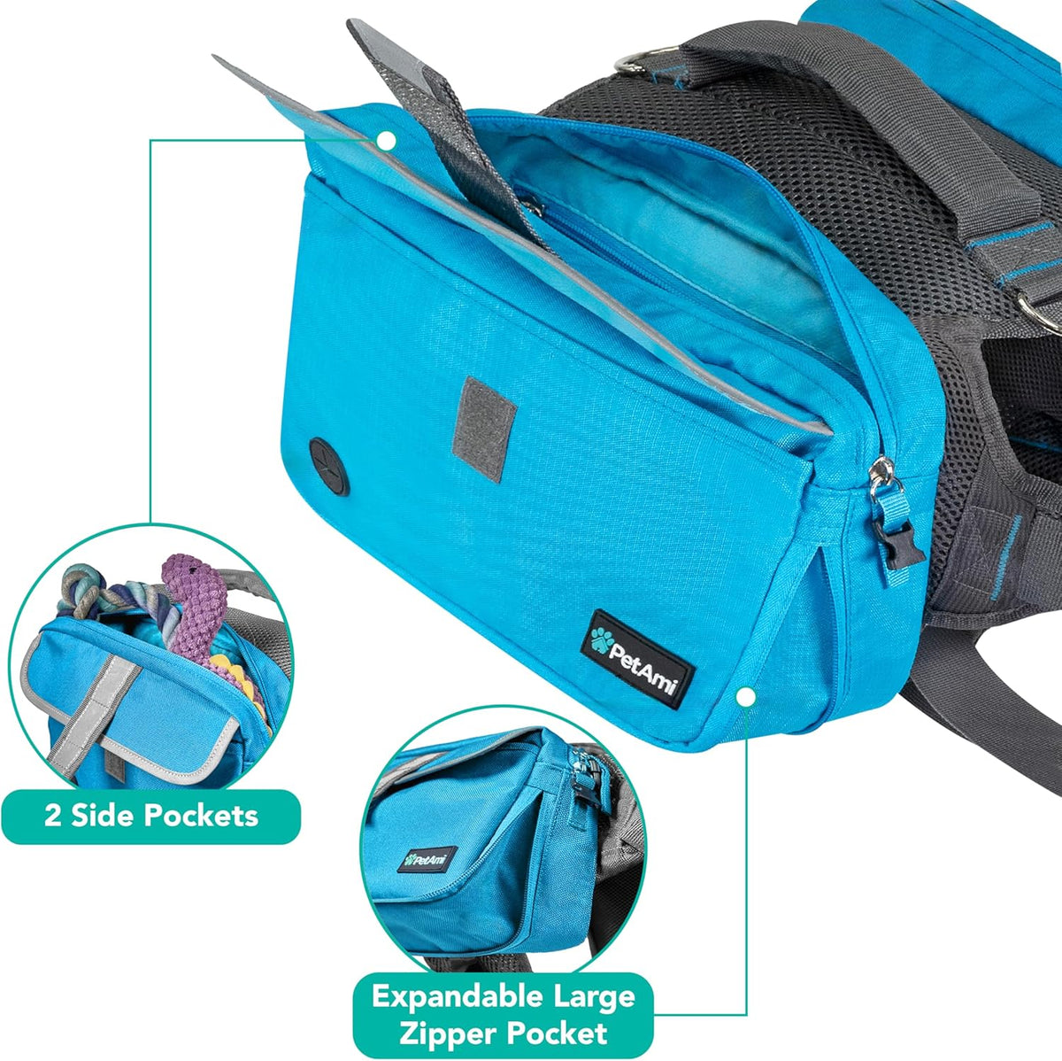 Dog Backpack for Medium Large Dogs, Hiking Saddle Bag, Blue