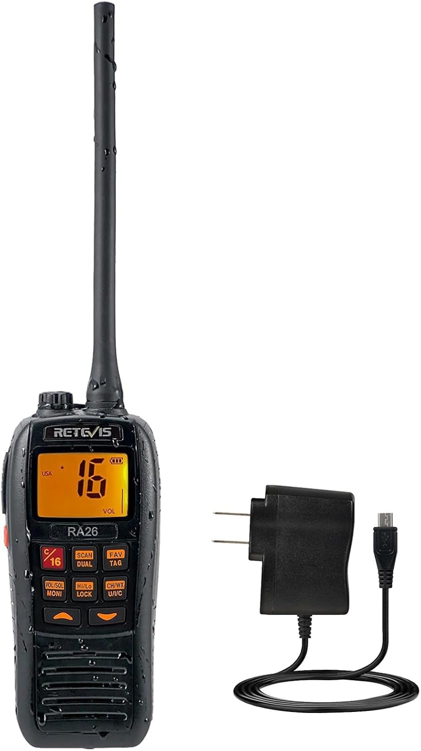 RA26 5W VHF Marine Radio IP67 Floating, Micro USB for Boats(1 Pack)