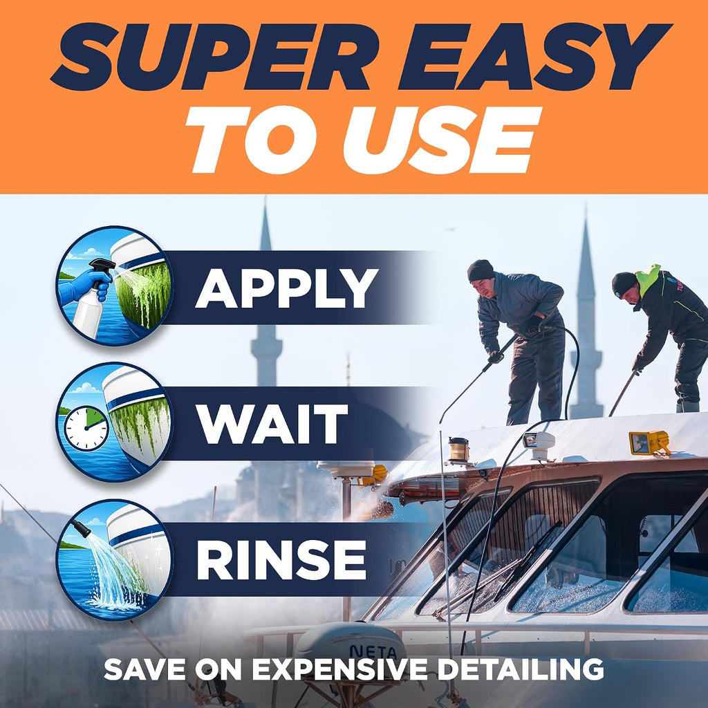 Instant Boat Hull Cleaner - Marine Grade, Easy to Use Boat Cleaner, Removes Stains, Water Lines, Yellowing & Rust, Safe for Use on Fiberglass, Plastic, Painted Hull Surfaces - Made in USA, 1 Gallon