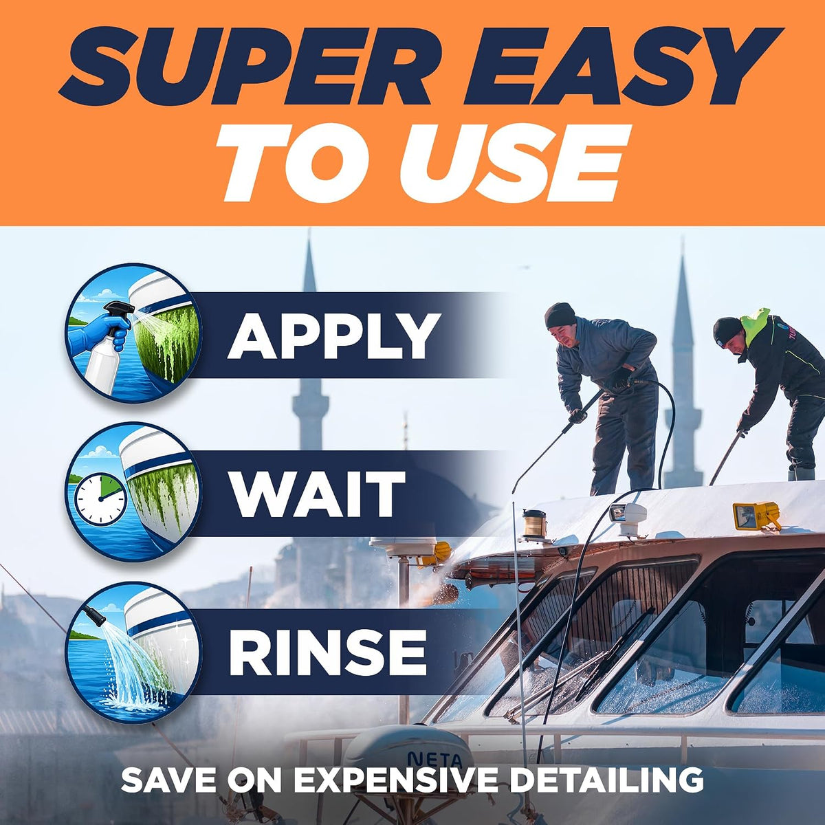Instant Boat Hull Cleaner - Marine Grade, Easy to Use Boat Cleaner, Removes Stains, Water Lines, Yellowing & Rust, Safe for Use on Fiberglass, Plastic, Painted Hull Surfaces - Made in USA, 1 Gallon