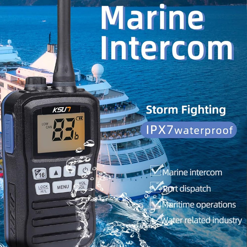 Handheld Two-Way VHF Marine Radio IPX7 Waterproof,Led Screen,10 NOAA Weather Channels,Flashing Light,Falling Water Alarm  P25 Walkie Talkie (1 Pack)