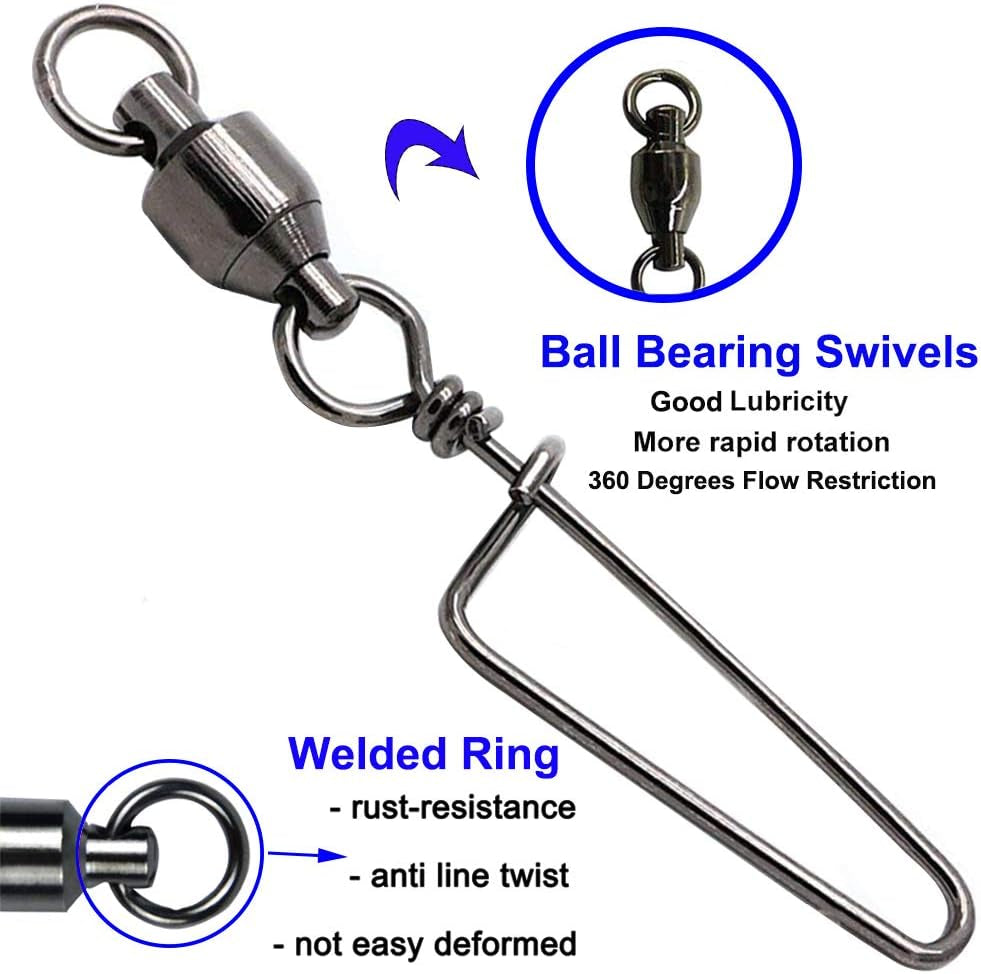 10, 30 Pack High-Strength Fishing Ball Bearing Swivel with Coastlock Snap, Strong Welded Ring for Saltwater Fishing-18Lb to 440Lb (100% Copper+Stainless Steel with Black Nickle Coated)