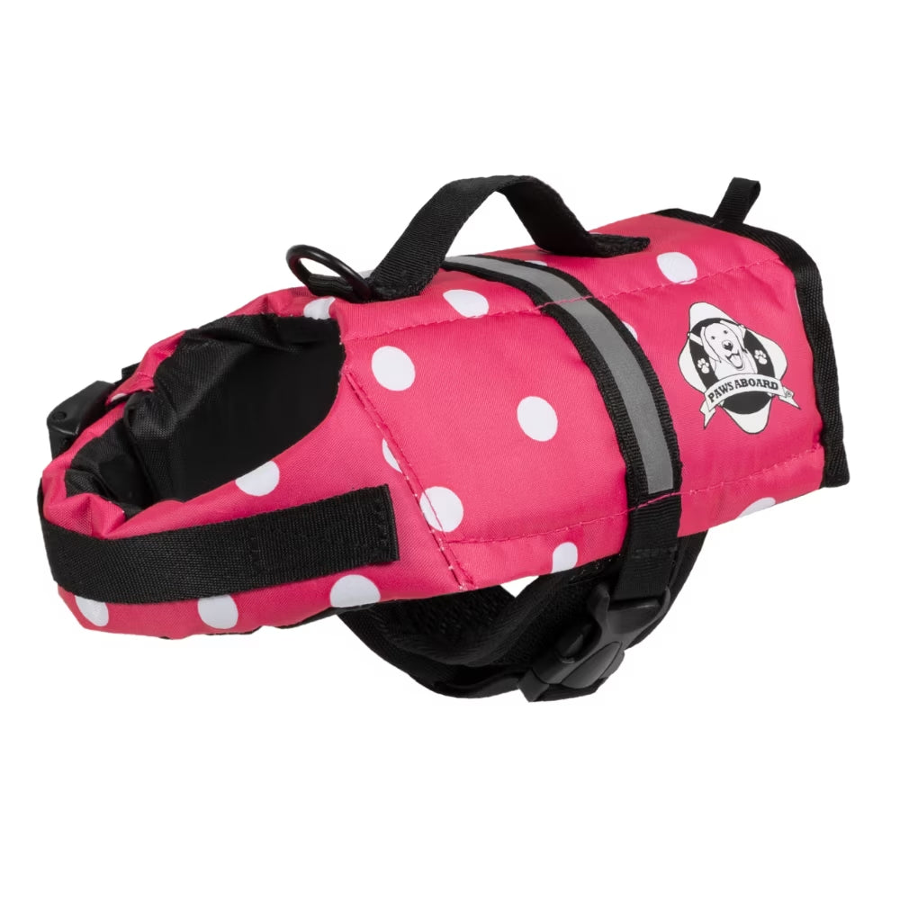Dog Life Jacket - Nylon Life Vest - Designer Life Jackets - Pink & White Polka Dot, Xx-Small