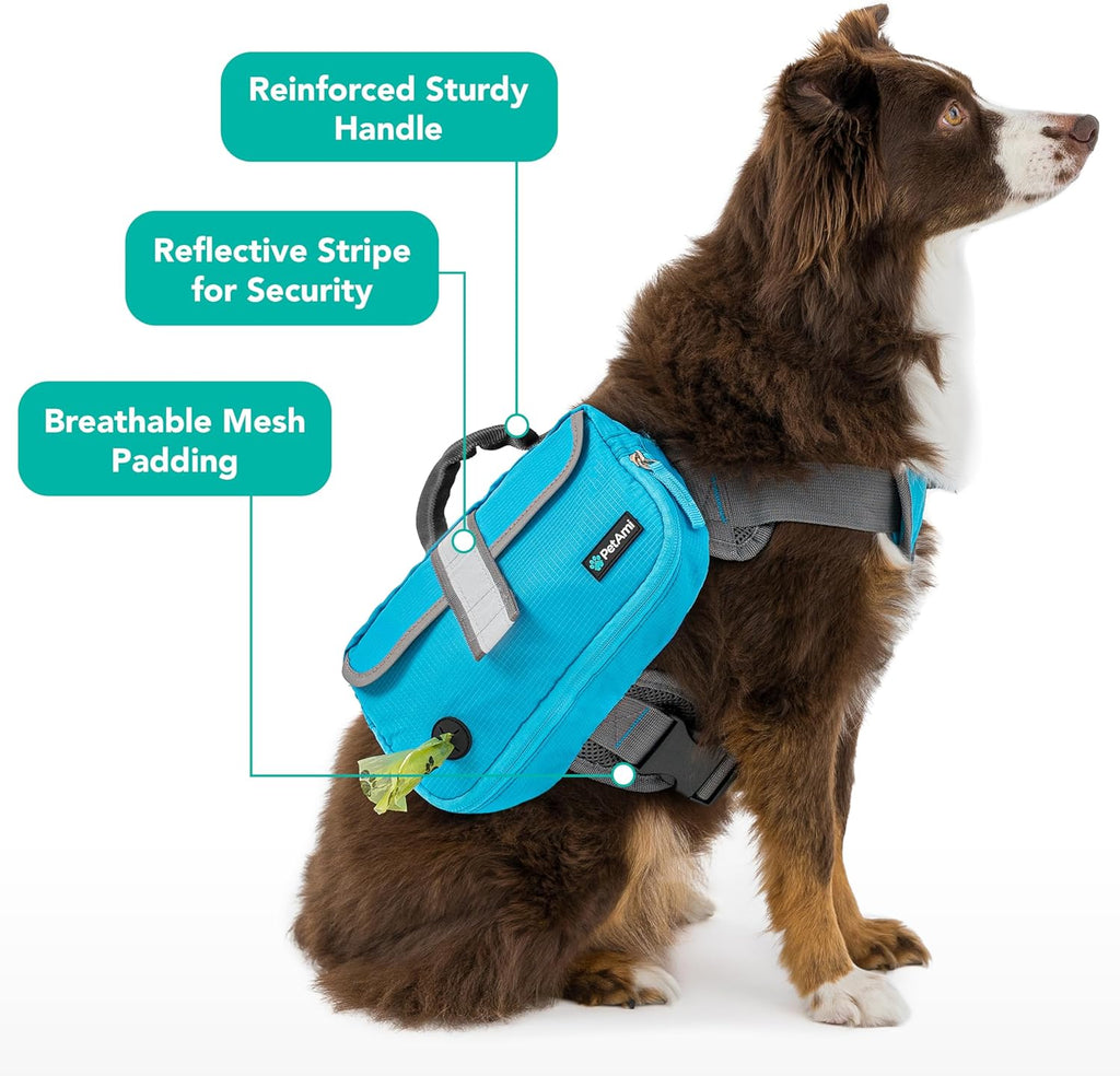 Dog Backpack for Medium Large Dogs, Hiking Saddle Bag, Blue