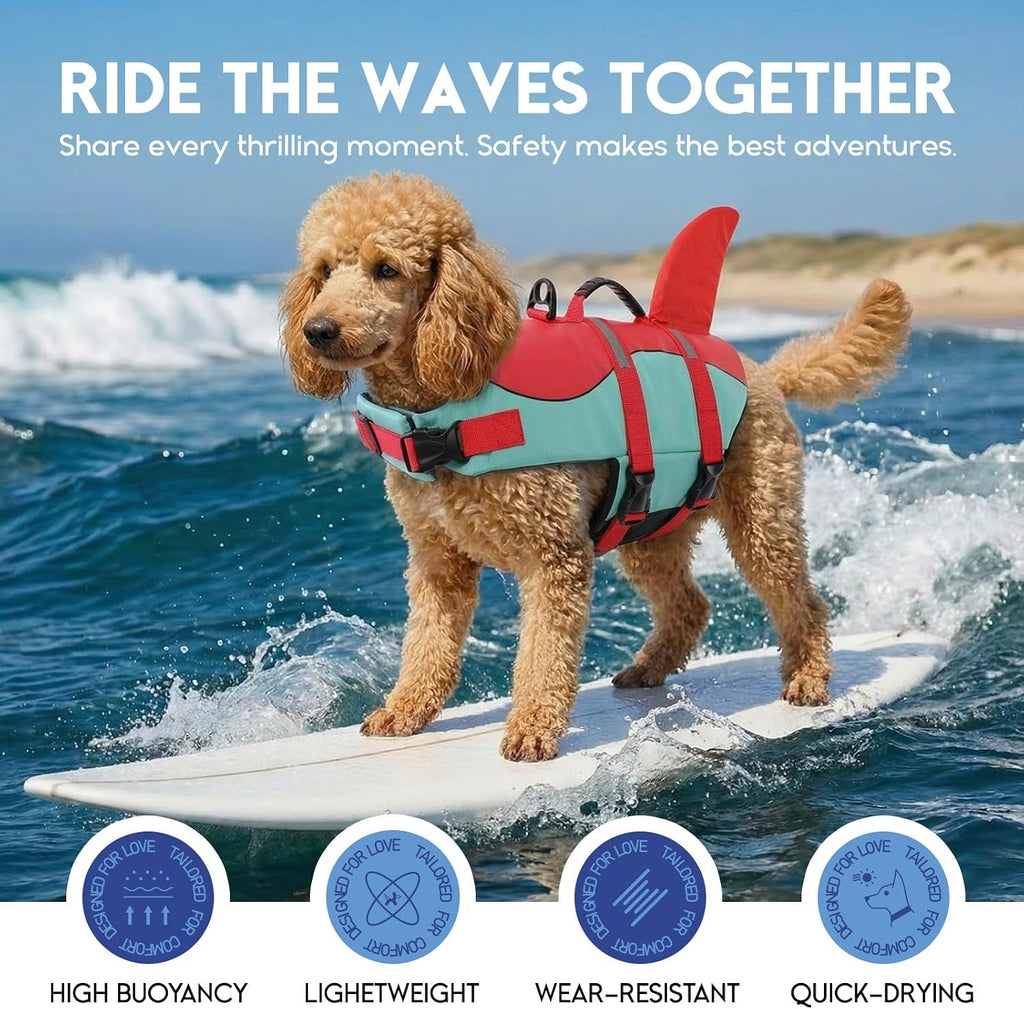 Dog Life Jacket - Pet Safety Vest for Swimming & Boating, Shark Life Jacket with Floatation, Dog Lifesavers Swimsuits for Small Medium Large Dogs (Redgreen, XL)