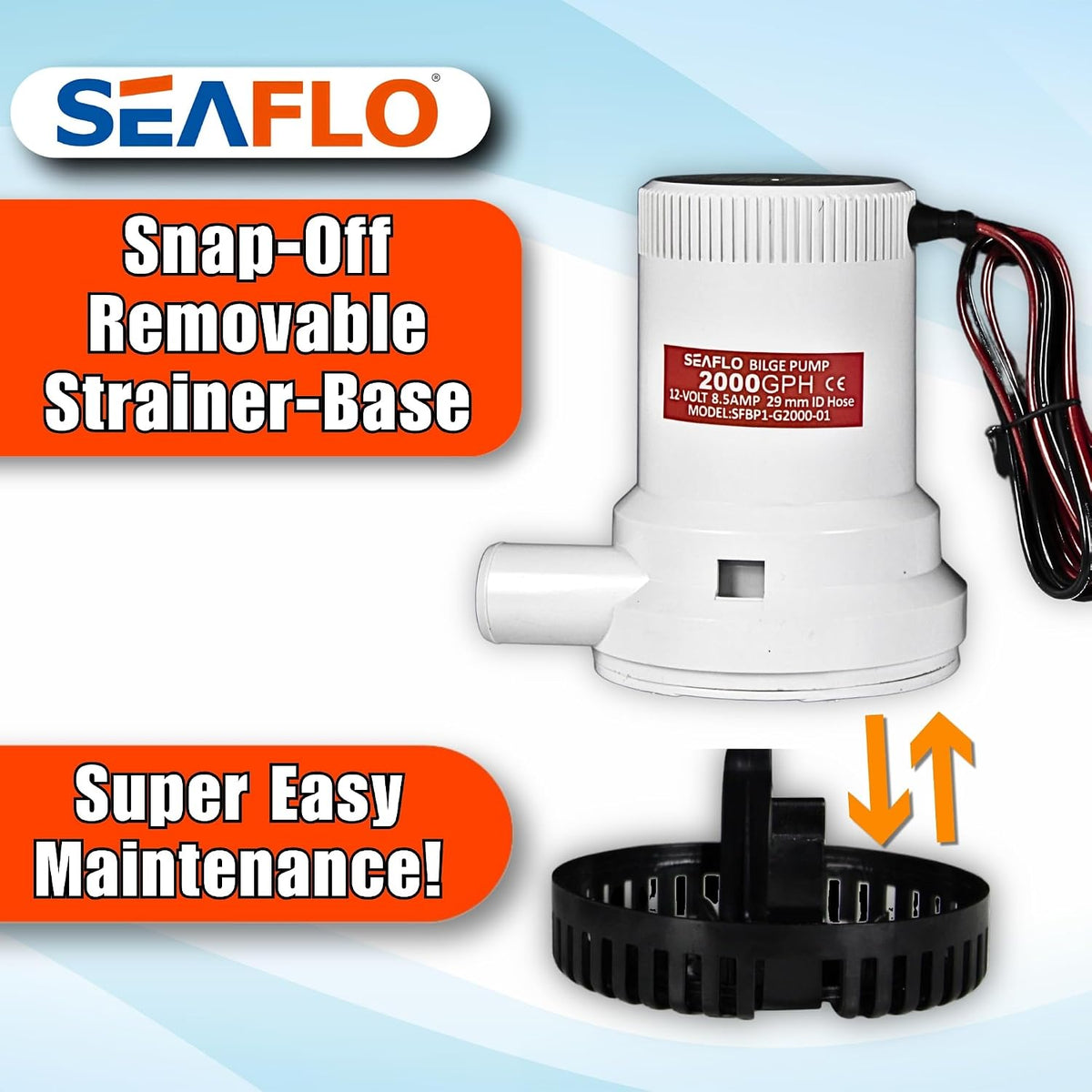 01 Series 2000 GPH Bilge Pump – 12V, 1-1/8" Outlet, Marine Submersible Pump with Anti-Airlock Protection, CE & Rohs Certified, 4-Year Warranty | Reliable for Boats and Marine Applications