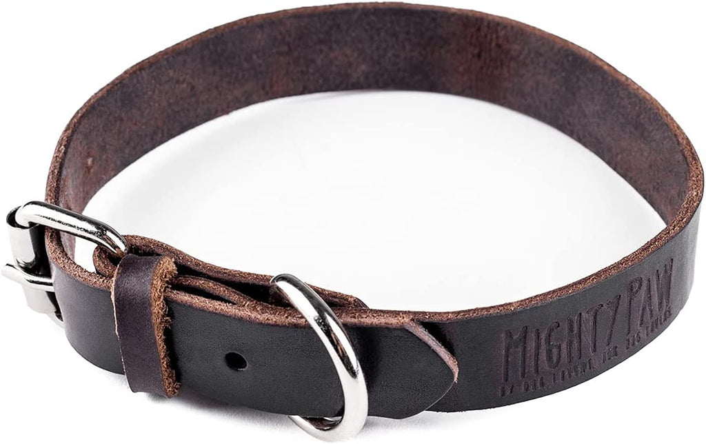 Leather Dog Collar - Genuine Distressed Leather - Strong Metal Buckle - Ultimate Comfort - Modern Style for All Dogs Breeds - Comfort Puppy Collar - (Large - Brown)