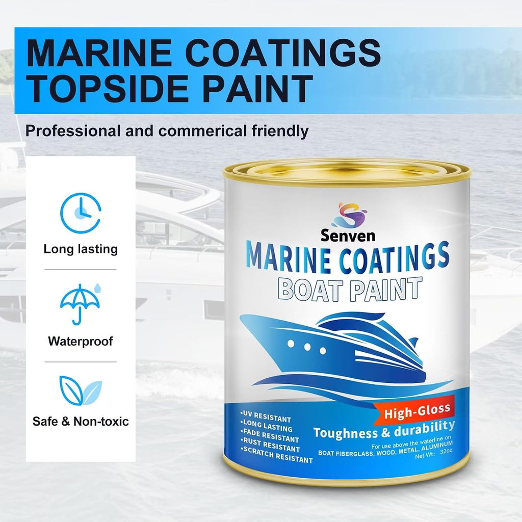 Boat Paint, 35 Oz, Gloss White, Marine Boat Topside Bottom Enamel Marine Paint for Boats, Wood, Fiberglass, Aluminum, Metals, Oil-Based Epoxy White
