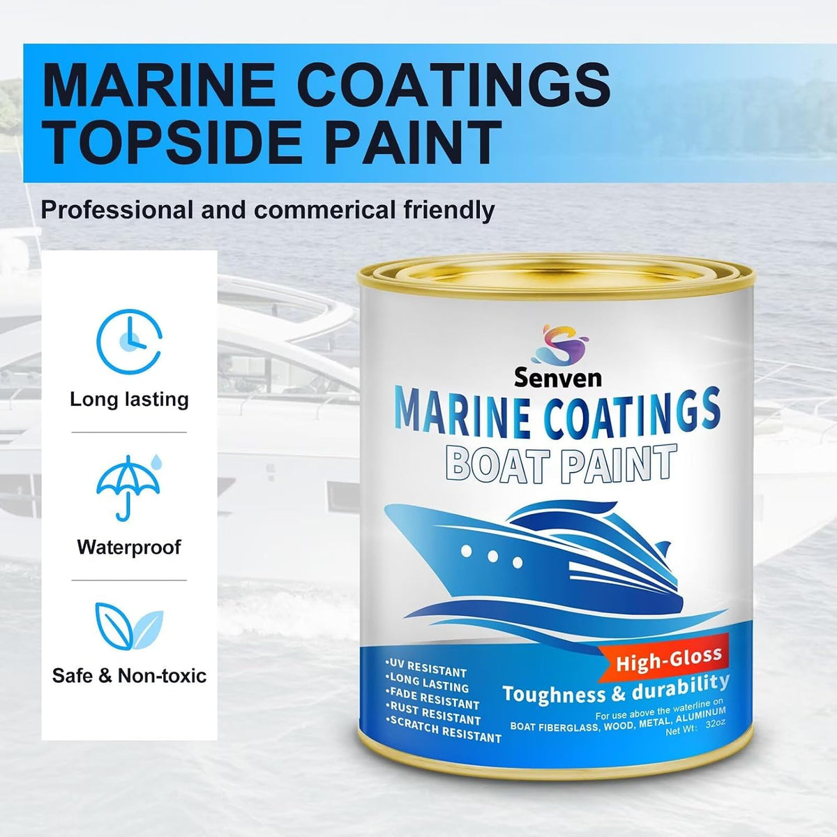 Boat Paint, 35 Oz, Gloss White, Marine Boat Topside Bottom Enamel Marine Paint for Boats, Wood, Fiberglass, Aluminum, Metals, Oil-Based Epoxy White