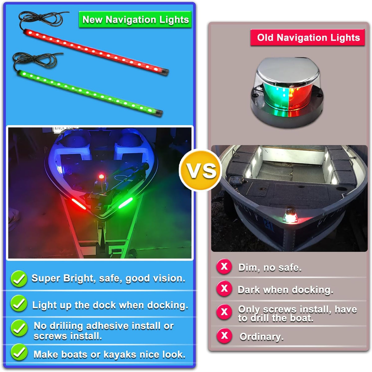 Boat LED Boat Navigation Light, Red and Green Marine Navigation Lights for Boats Led, Boat Bow Lights for Night Fishing Night Boating, Nav Light for Bass Boats, Pontoon, Jon Boats