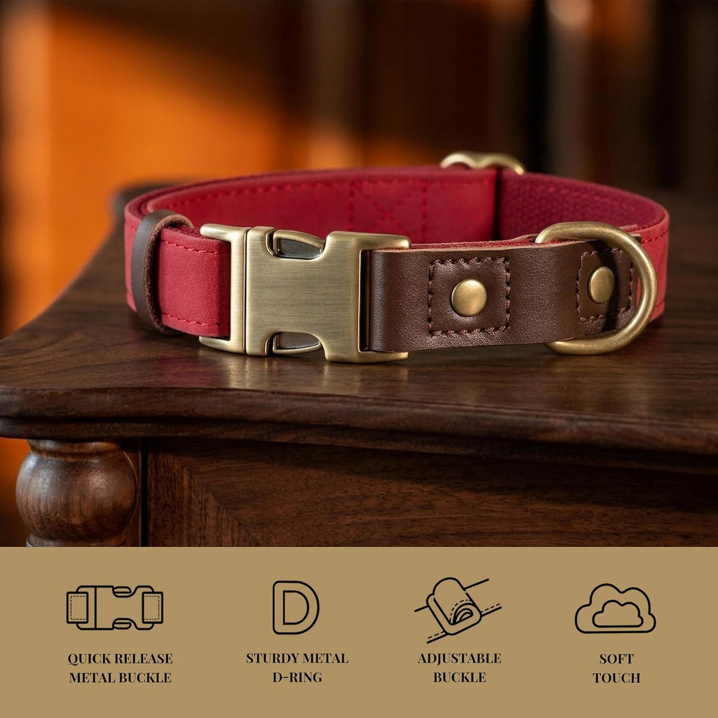 PU Leather Dog Collar for Small Dogs Puppy, Soft Lining, Red S