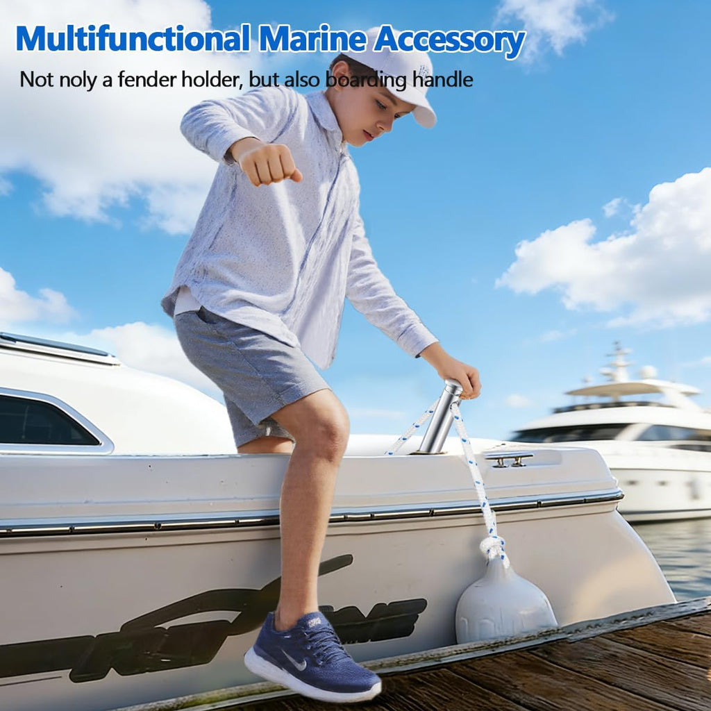 304 Stainless Steel Boat Fender Holder, Adjustable Flush Mount Rod Holder Insert for Fender Lines, 15° Marine Fender Cleat for Pontoon, Yacht, Docking