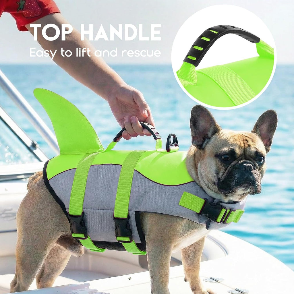 Dog Life Jacket - Pet Safety Vest for Swimming & Boating, Shark Life Jacket with Floatation, Dog Lifesavers Swimsuits for Small Medium Large Dogs (Green, XL)