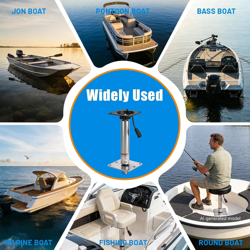 Heavy Duty Adjustable Boat Seat Pedestal Base Mount Kit with Lock, 14-19" Height, 3/4" Pin Post 7"X7" Base Plate, 360° Swivel Corrosion Resistant Marine Pedestal for Bass Boat Fishing Boat Seat