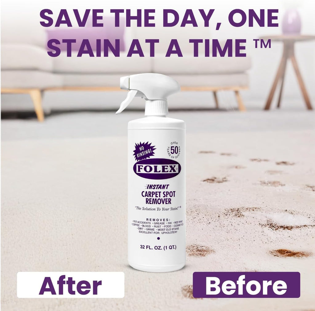 Instant Carpet Spot Remover 32 Oz – Powerful Stain Remover for Carpets, Upholstery & Rugs – Eliminates Pet Stains, Grease, Red Wine, Food, Makeup & More – with Reusable Cleaning Cloth - 2 Pack