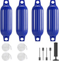 Boat Fenders 4 Pack 4.5"/5.5."/6.5"/8.5" Inflatable Ribbed Marine Bumpers, Twin Eye Design with 4 Ropes & Air Pump, UV & Saltwater Resistant, for Jon Boats, Pontoon Boats
