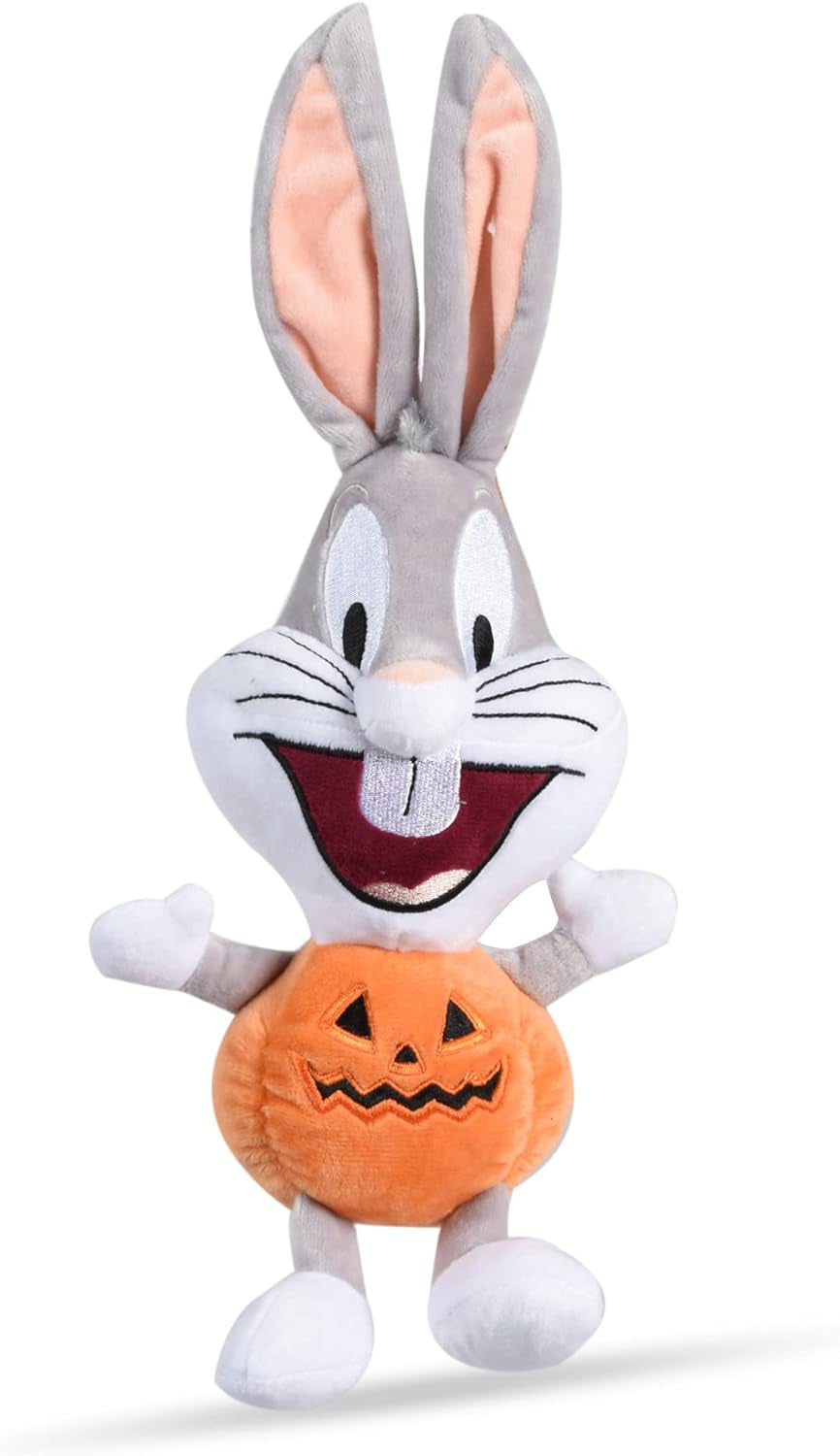 Bugs Bunny Halloween Big Head Pumpkin Plush Dog Toy | Medium Squeaky Dog Chew Toy, 9 Inch, (FF16973)