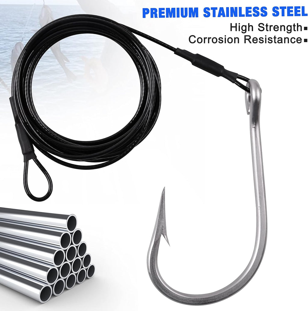 Fishing Shark Rig,2Pcs Surf Fishing Leader Rigs with Tuna Shark Hooks Stainless Steel Cable Leader Wire Rig Deep Sea Fishing Hooks Big Game Leader Rig for Shark Tuna Toothy