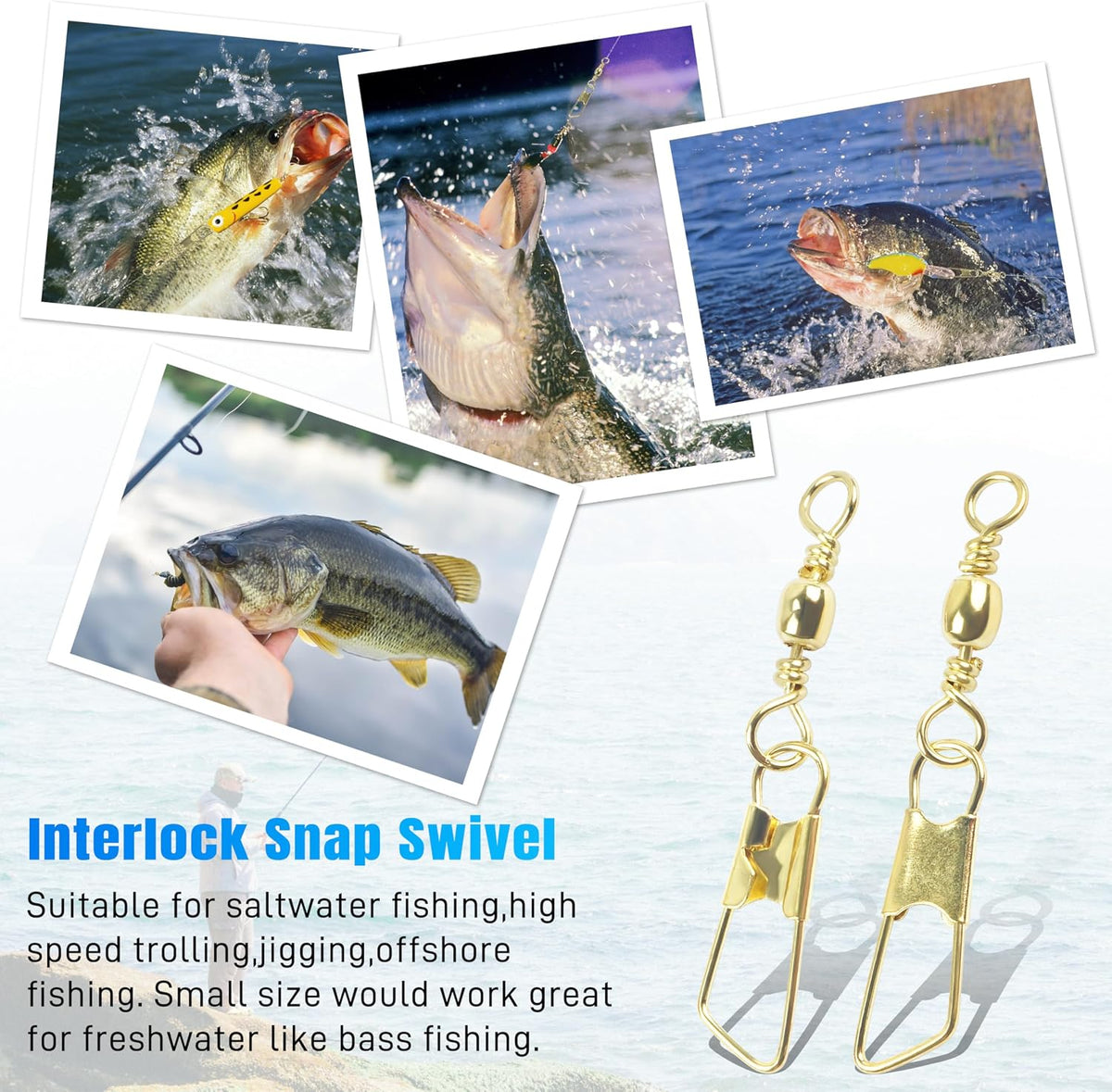 Fishing Swivels Snaps, 60/120Pcs Barrel Swivels with Nice Snaps Gold High Strength Solid Rings Line Lures Connector Fishing Tackle Accessories