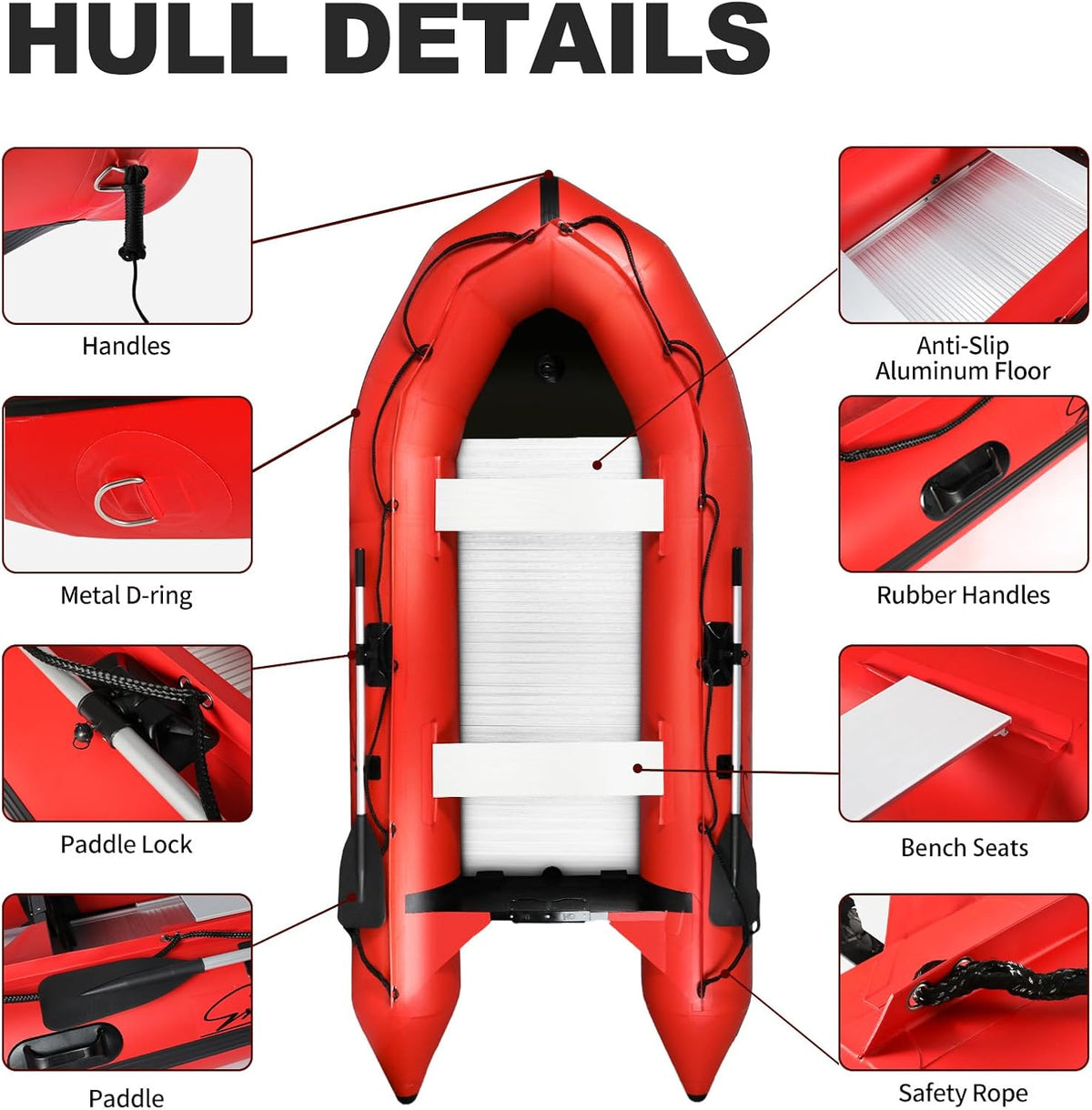 Inflatable Dinghy Boat 2-8P USCG Alum Transom V-Hull 4Cham