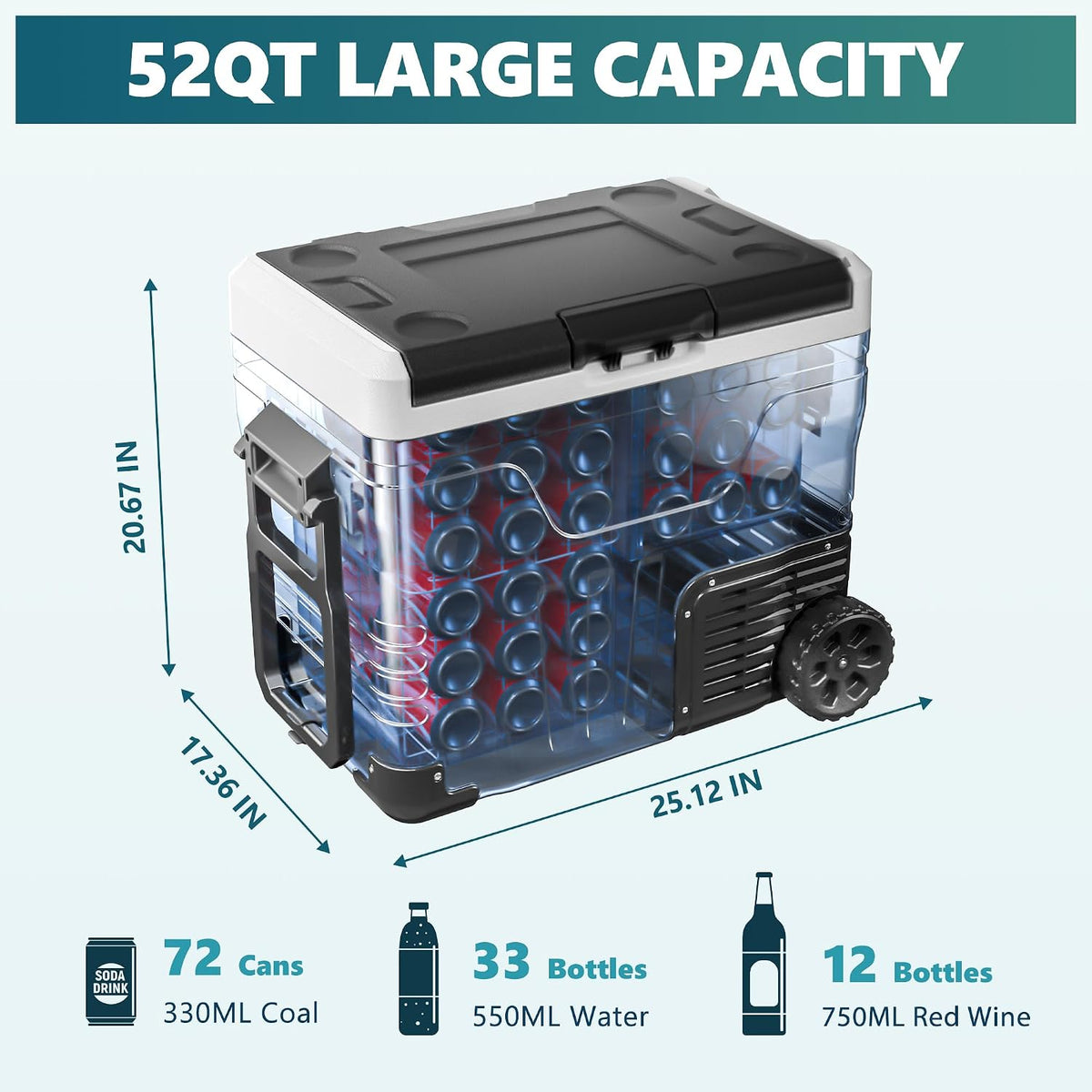 53QT 12 Volt Refrigerator, -4℉~68℉ Portable Freezer, for Car