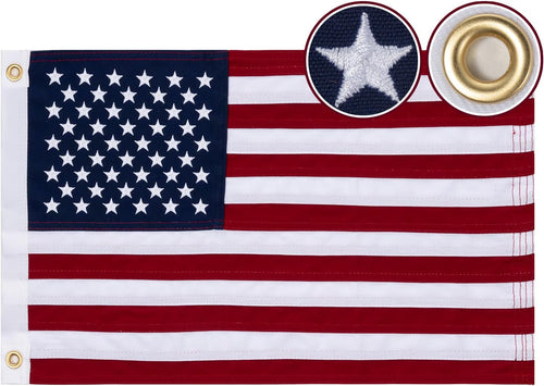 American Flag 12X18 Inch for Boat, Embroidered Small US USA Boat Flags for outside Patriotic Marine Windproof Heavy Duty Material for Boats Nautical America Flag with 2 Brass Grommets