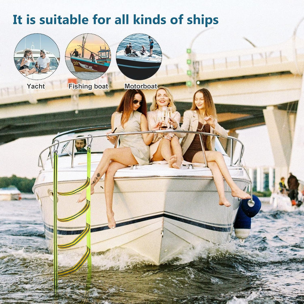 Boat Rope Ladder 5 Step Extra Long Portable Boat Ladders Extension Green Marine Climbing Rope Ladders Assist Boats Folding Ladder for Kayak Pontoon Canoeing Inflatable Boats