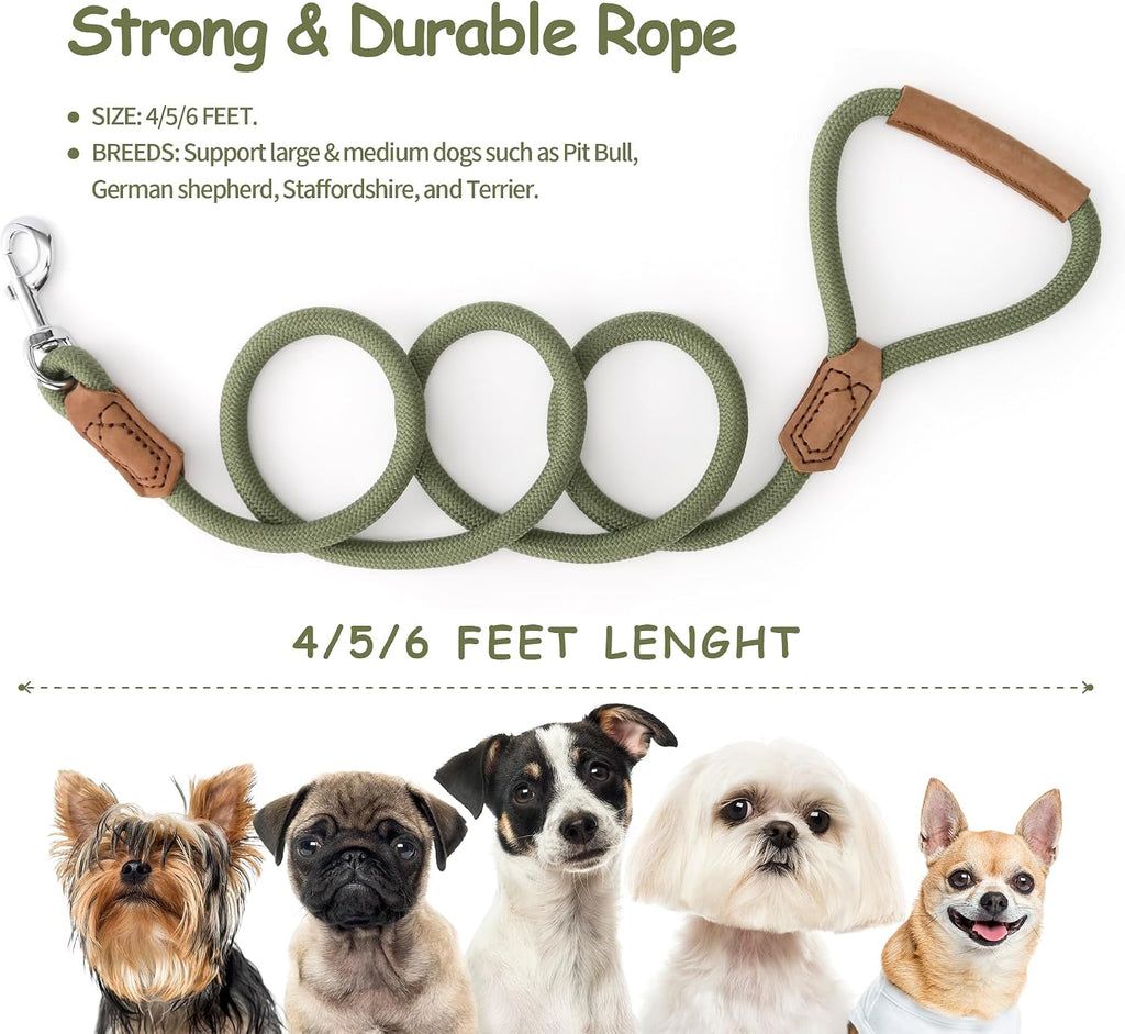 Dog Leash with Genuine Leather-Wrapped Ends/Handle, 4/5/6FT