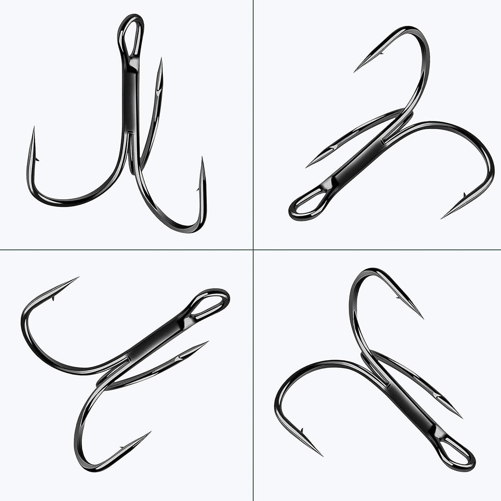 Fishing Treble Hooks Triple Fishing Hooks High Carbon Steel Barbed Sharp round Bend Treble Hooks Replacement for Hard Lures Bait