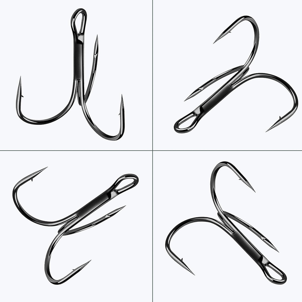 Fishing Treble Hooks Triple Fishing Hooks High Carbon Steel Barbed Sharp round Bend Treble Hooks Replacement for Hard Lures Bait