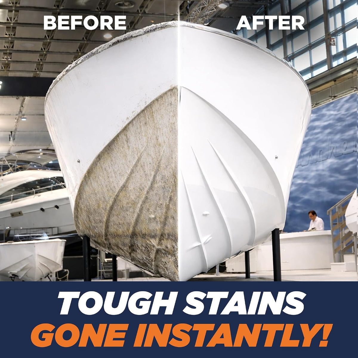 Instant Boat Hull Cleaner - Marine Grade, Easy to Use Boat Cleaner, Removes Stains, Water Lines, Yellowing & Rust, Safe for Use on Fiberglass, Plastic, Painted Hull Surfaces - Made in USA, 1 Gallon