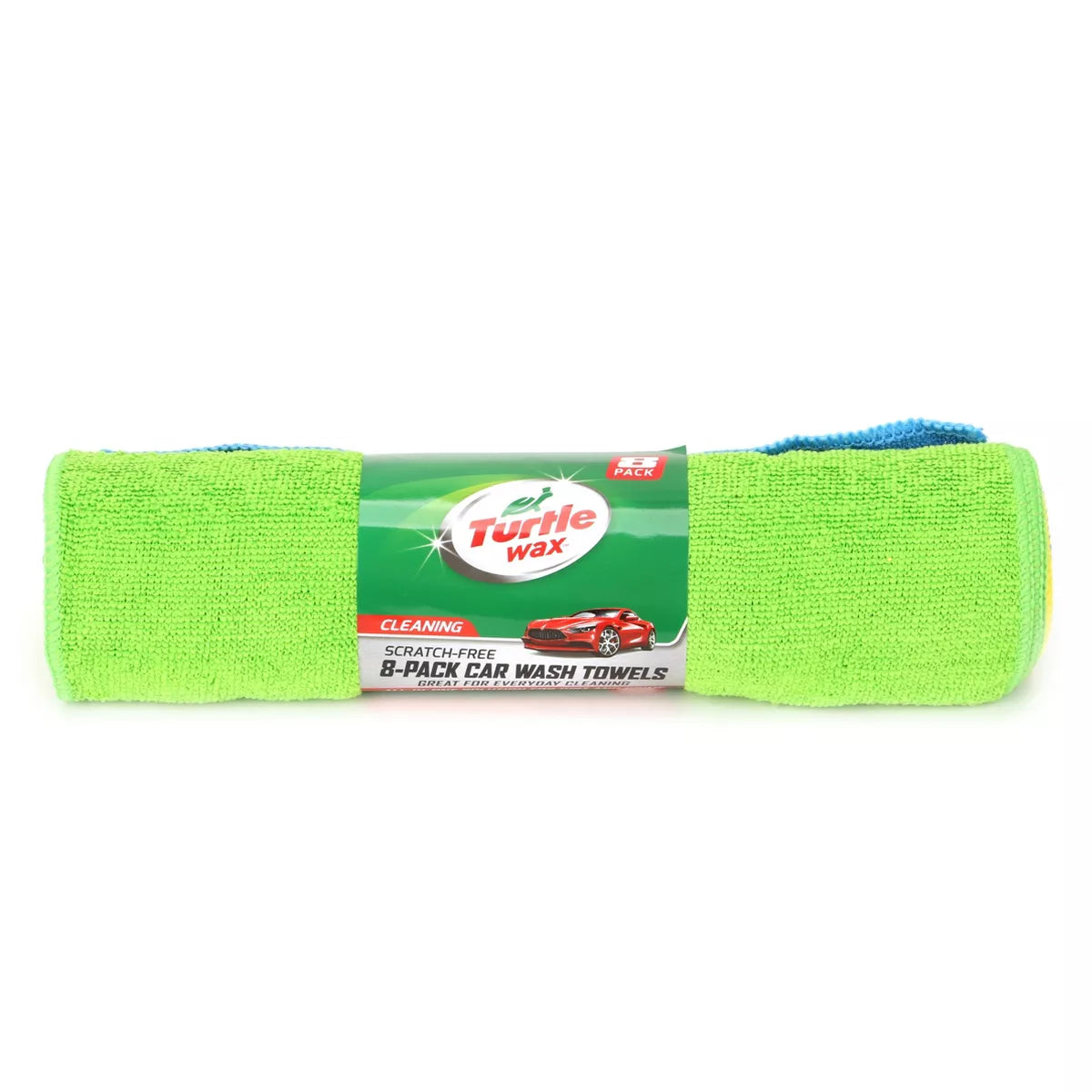 Turtle Wax 8Pk Microfiber Towel Roll: Automotive Cleaning Towels for Cars, Trucks, Motorcycles, Boats - Green, Blue, Yellow