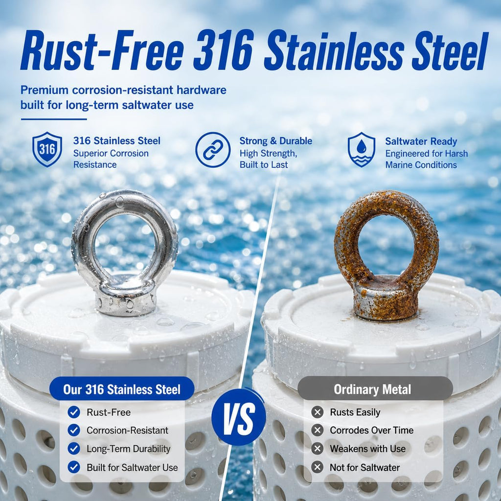 Bait Cage for Fishing, Chum Bucket & Bait Barrel, PVC Fish Chum Cage with 316 Stainless Steel, Bait Bucket for Saltwater Fishing, 360° Water Flow, Indestructible with 32Feet Glow Rope