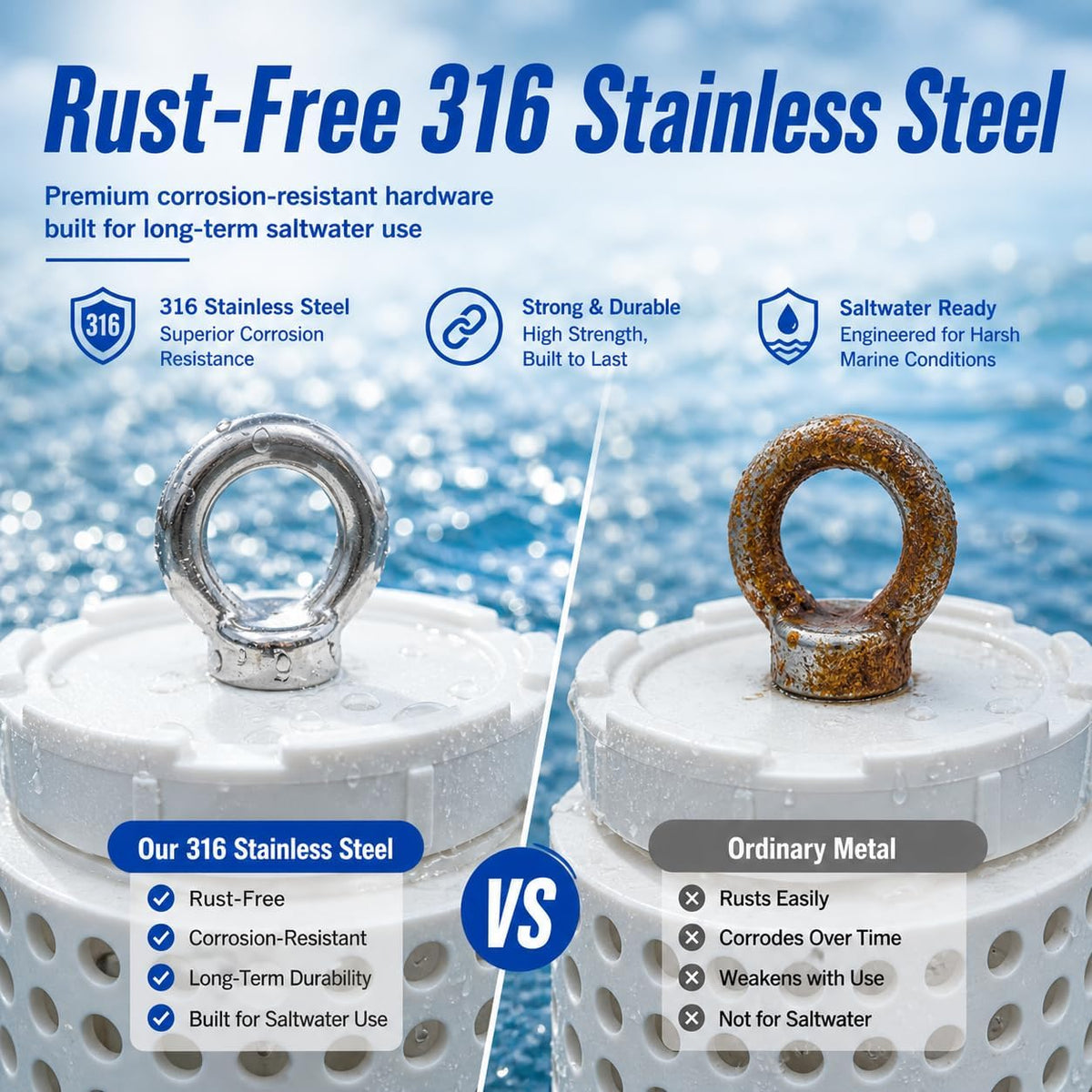 Bait Cage for Fishing, Chum Bucket & Bait Barrel, PVC Fish Chum Cage with 316 Stainless Steel, Bait Bucket for Saltwater Fishing, 360° Water Flow, Indestructible with 32Feet Glow Rope