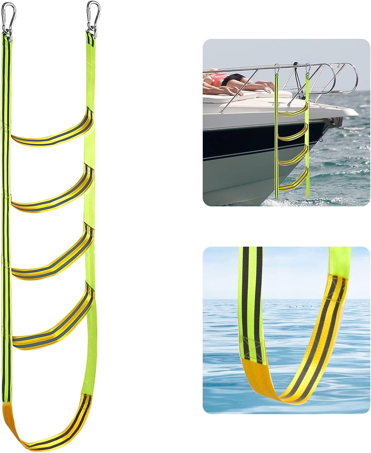Boat Rope Ladder 5 Step Extra Long Portable Boat Ladders Extension Green Marine Climbing Rope Ladders Assist Boats Folding Ladder for Kayak Pontoon Canoeing Inflatable Boats