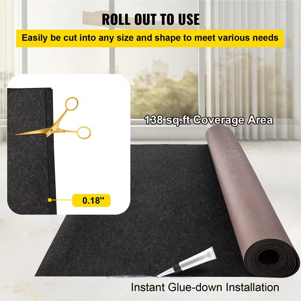 Black 6 Ft. X 23 Ft. Boat Carpet Waterproof Indoor Outdoor Carpet Cuttable Easy to Clean Indoor/Outdoor Area Rug
