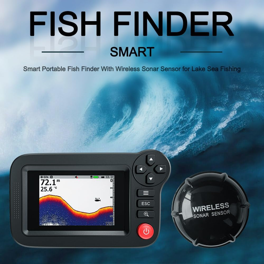Handheld Fish Finder Portable Fishing Kayak Fishfinder Fish Depth Finder Fishing Gear with Sonar Transducer and LCD Display
