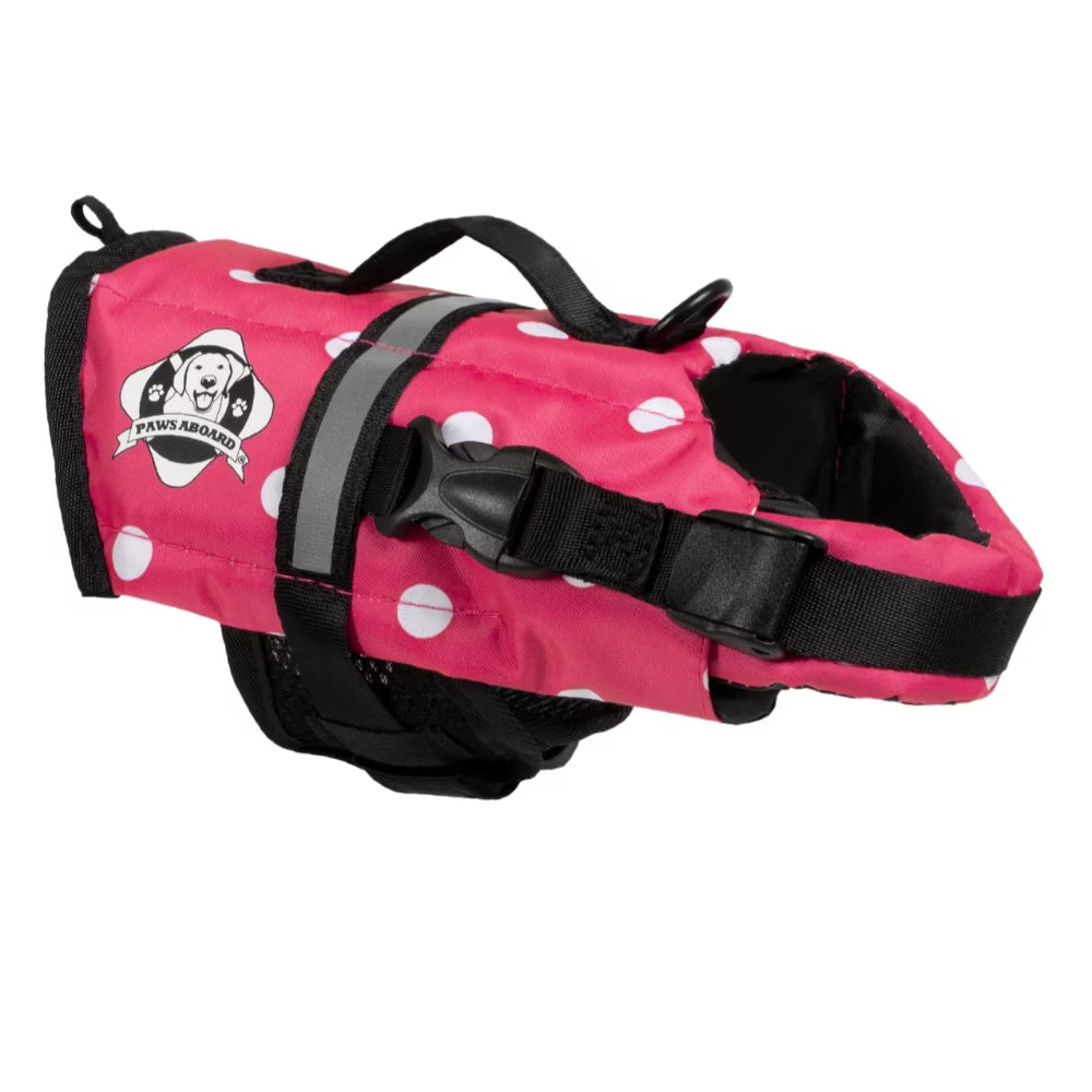 Dog Life Jacket - Nylon Life Vest - Designer Life Jackets - Pink & White Polka Dot, Xx-Small