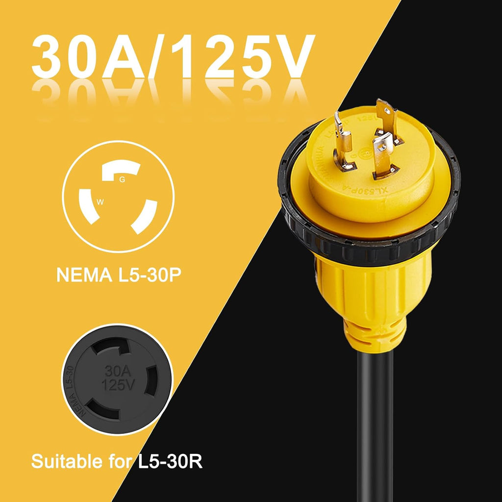 30 Amp Marine Shore Power Adapter, L5-30P Y Splitter to (2) L5-30R