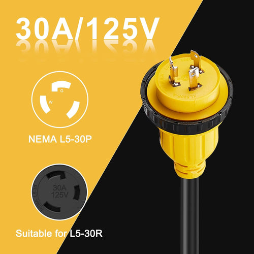 30 Amp Marine Shore Power Adapter, L5-30P Y Splitter to (2) L5-30R