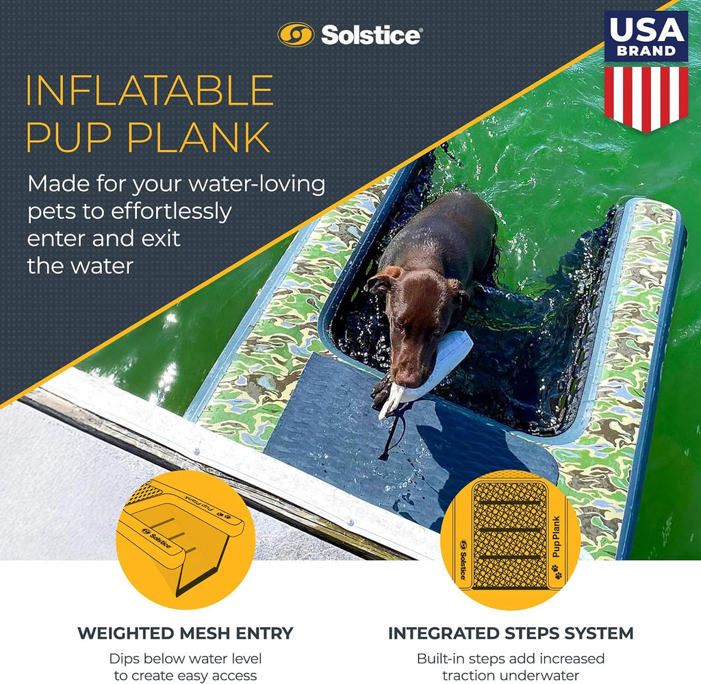 Inflatable Pup Plank, Dog Water Ramp for Boats & Docks - Floating Platform for Pets for Lake, River, Beach & Swimming Pool, Includes Pump, Patent-Protected Design