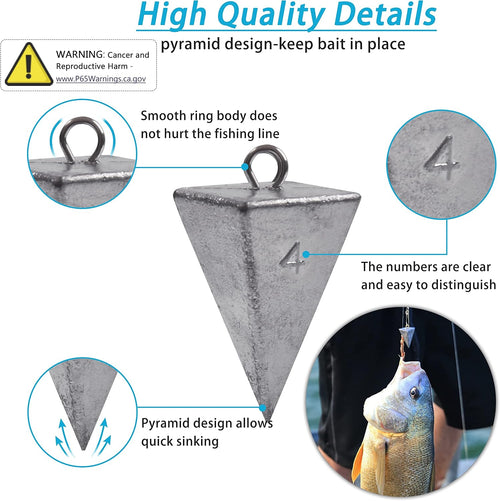 Pyramid Sinkers Fishing Weights Saltwater Pyramid Weights for Surf Fishing Gear Tackle 1Oz 2Oz 3Oz 4Oz 5Oz 6Oz 8Oz