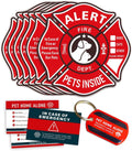 Pet Alert Stickers Static Cling Window Decals Emergency Pets Rescue Sign (6 Pack) with Bonus: Pet Home Alone Wallet Card & Key Tag - NO Adhesive, Removable, UV Resistant