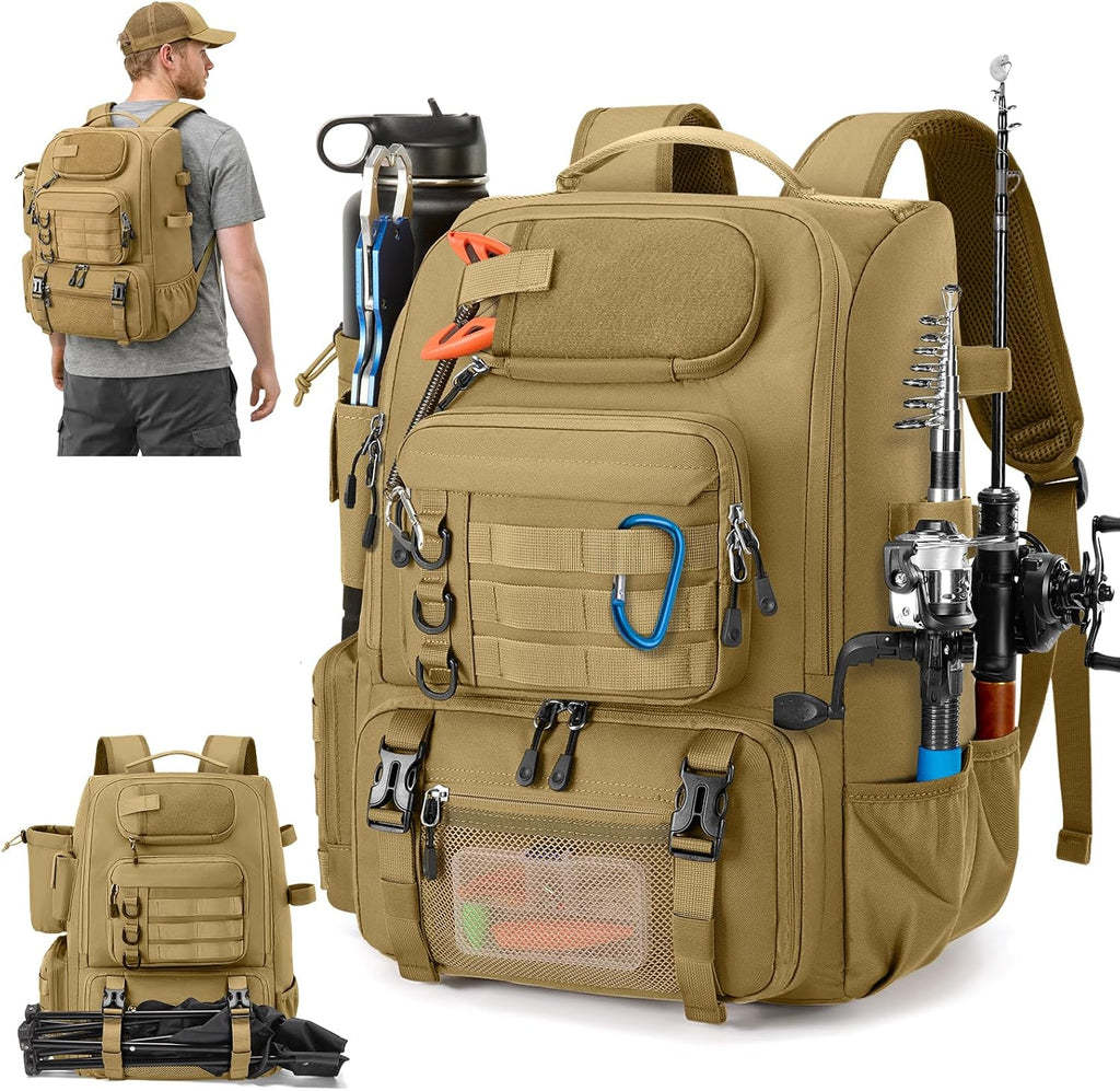 Fishing Backpack 40L Tackle Backpack with Rod Holders & Cooler