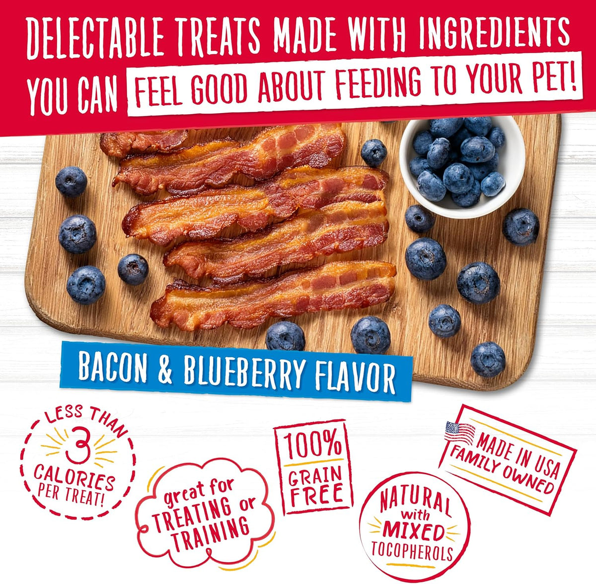 Grain Free Dog Treats, Bacon & Blueberry, 8 Oz