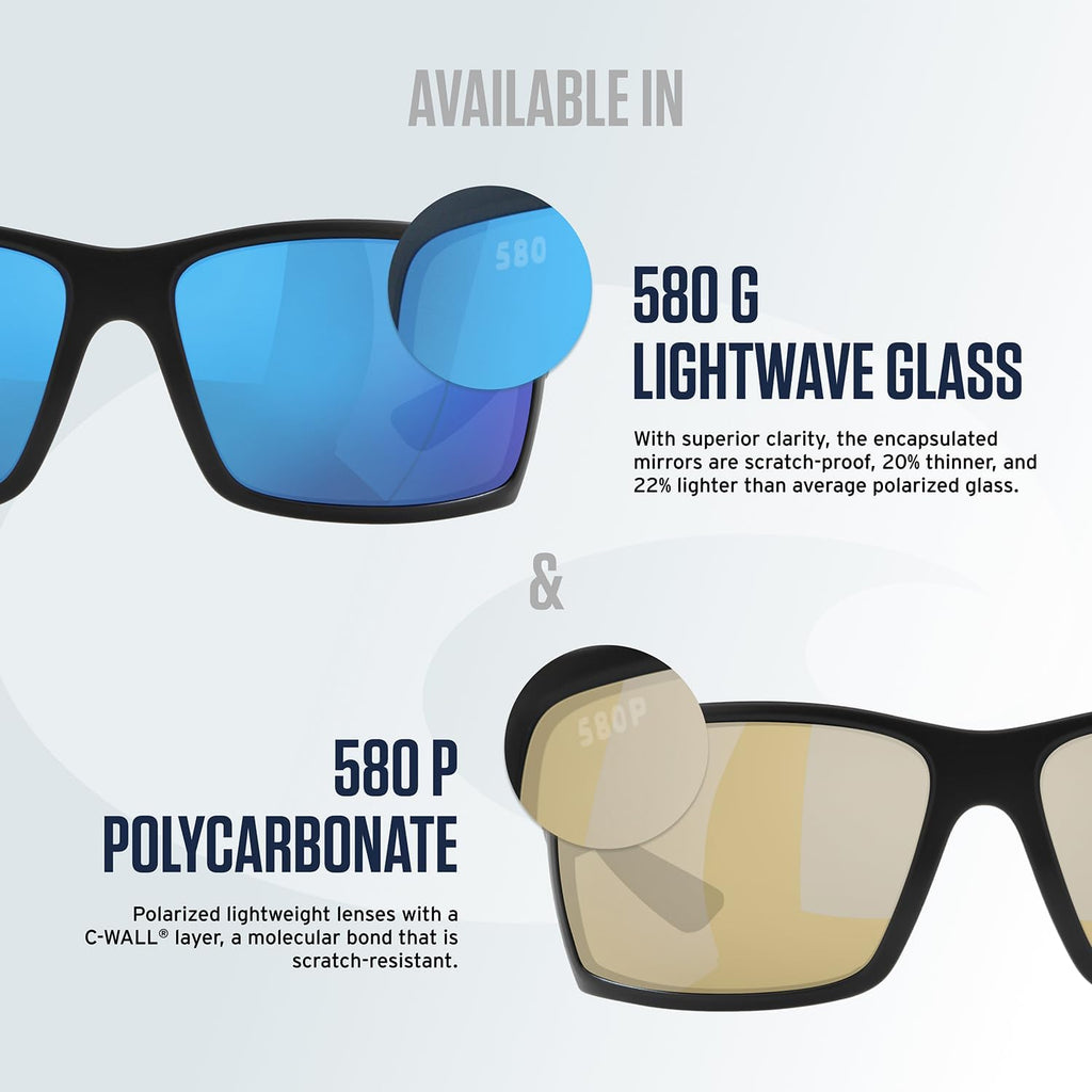 Costa Del Mar Sunglasses for Men - Brine Men'S Polarized Sunglasses - Fishing, Boating & Beach UV Protection - Size 59-580G