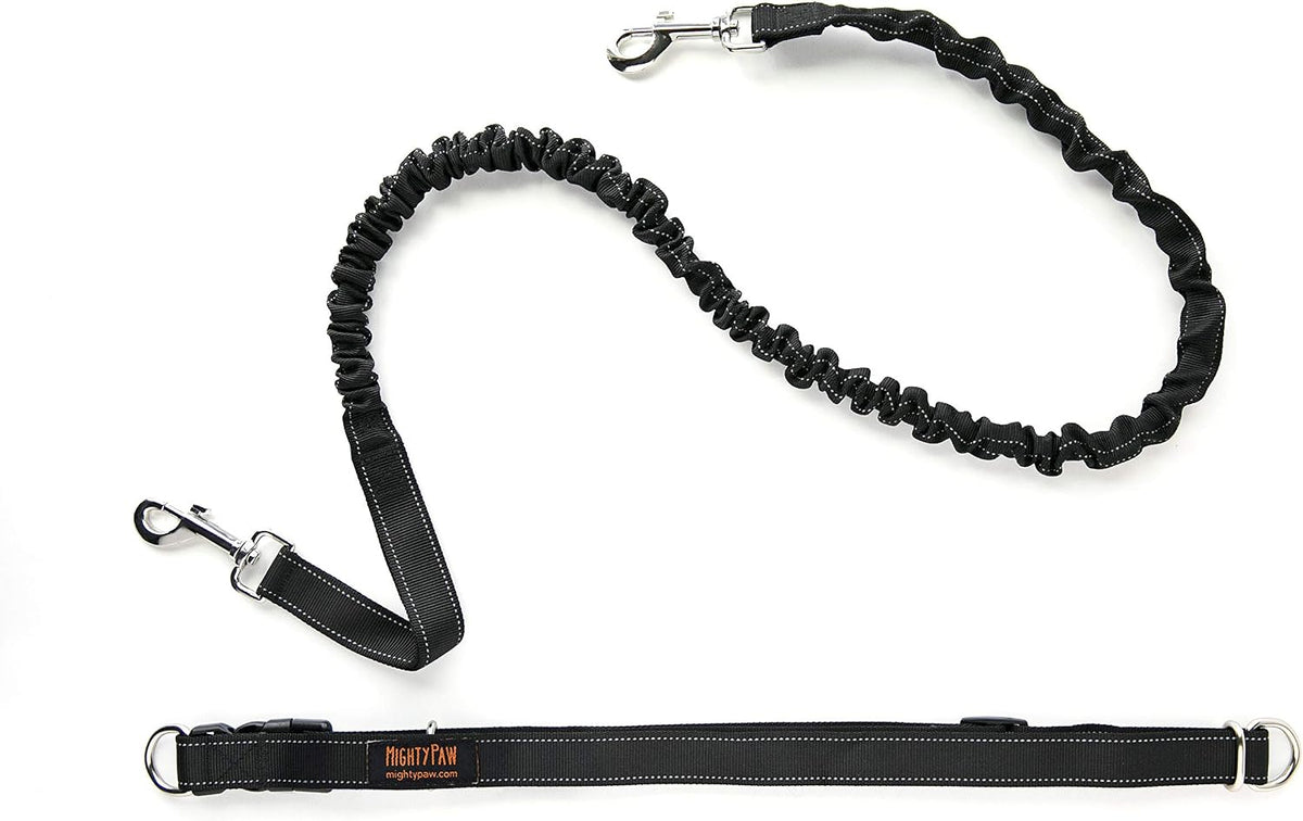 Hands Free Dog Leash | Bungee Waist Leash for Dog Walking. Pet Running Hands Free Tether for Large, Medium & Small Breeds. Pet Waist Belt (36" - 48") up to 150 Lbs - Black